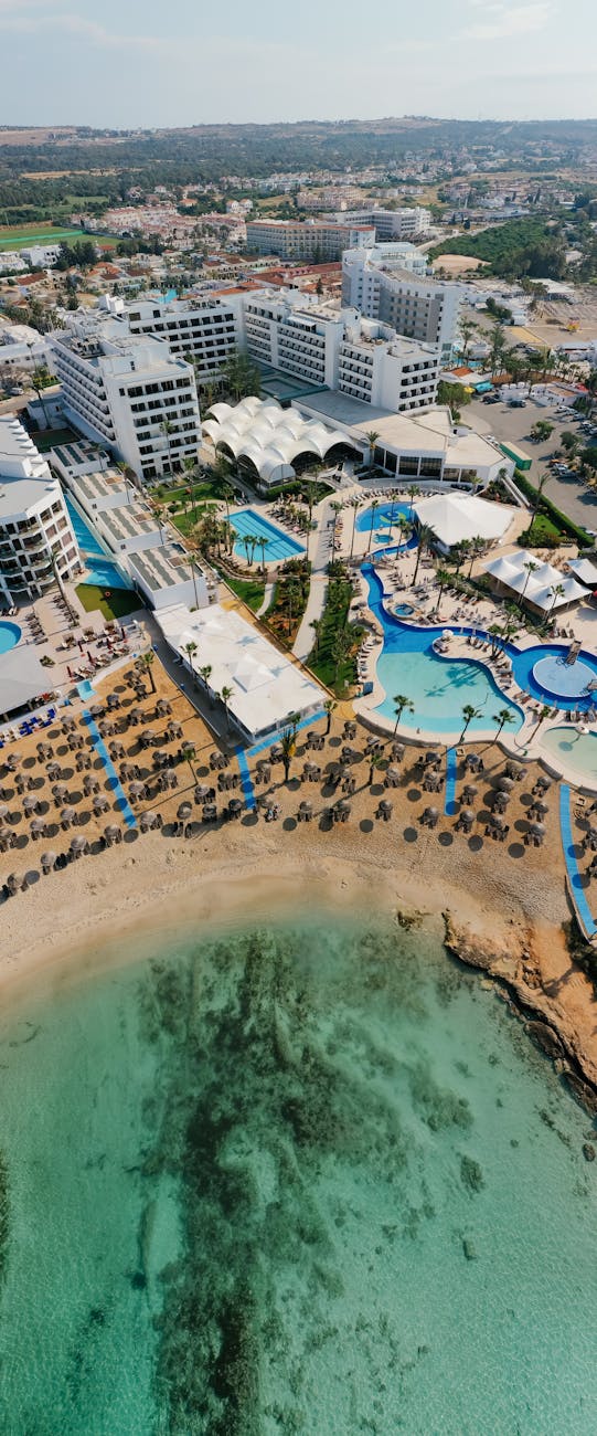 aerial photography of adams beach hotel