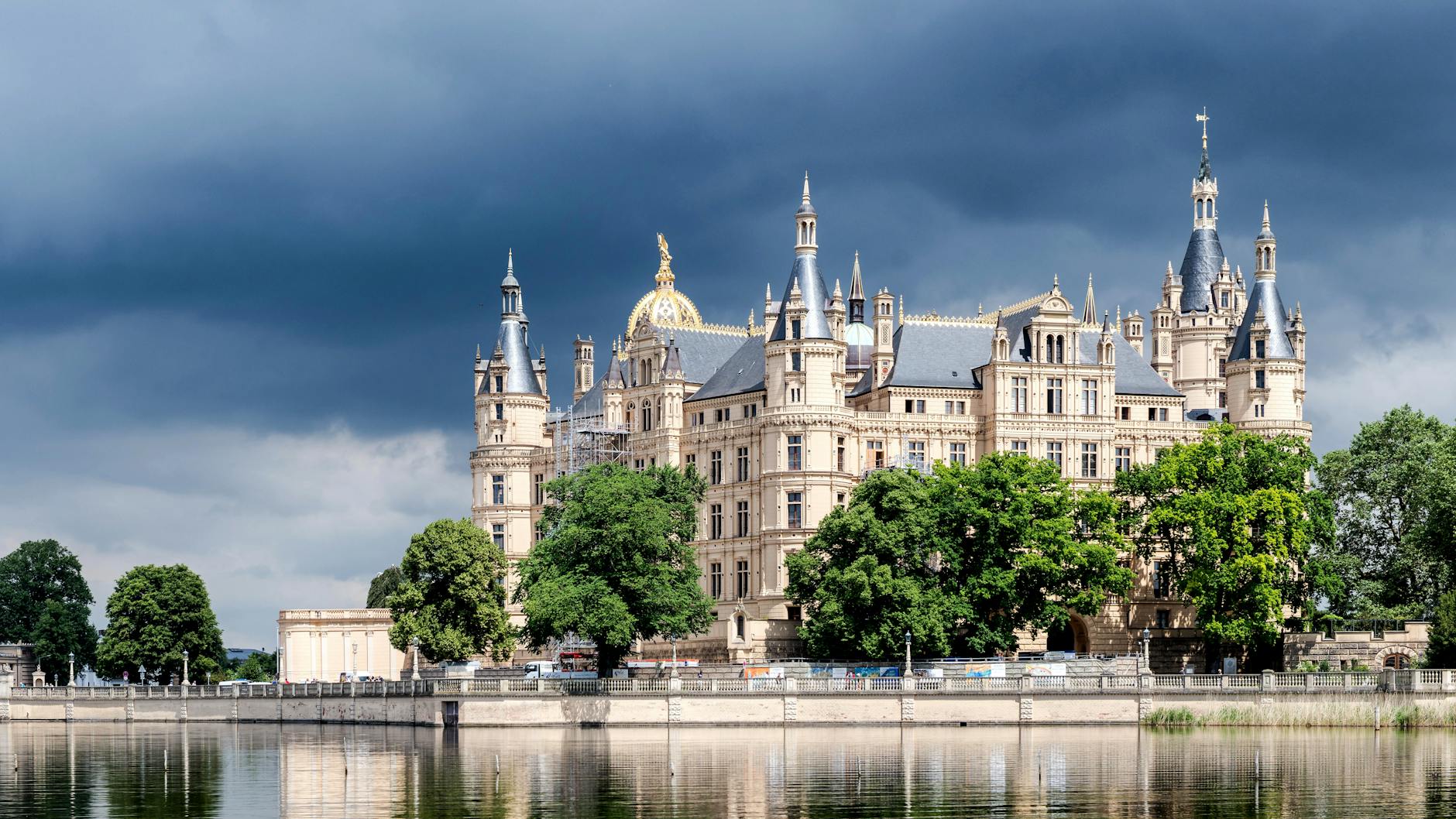 schwerin castle on a lake in schwerin in germany